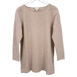 J Jill Cream & Burnt Orange Stripe Long Sleeve Tunic Top Petite Large